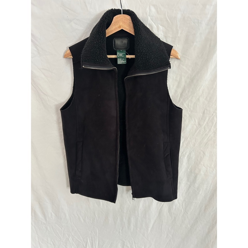 Lauren Ralph Lauren Vest Women Black Faux Suede Sherpa Lined Medium